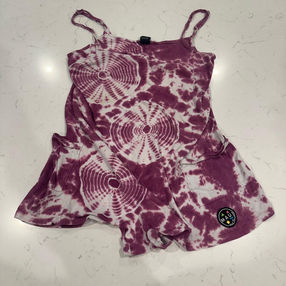 Maui and Sons Womens Purple Tie Dye Cotton Romper XL 18 Spaghetti Strap Pockets